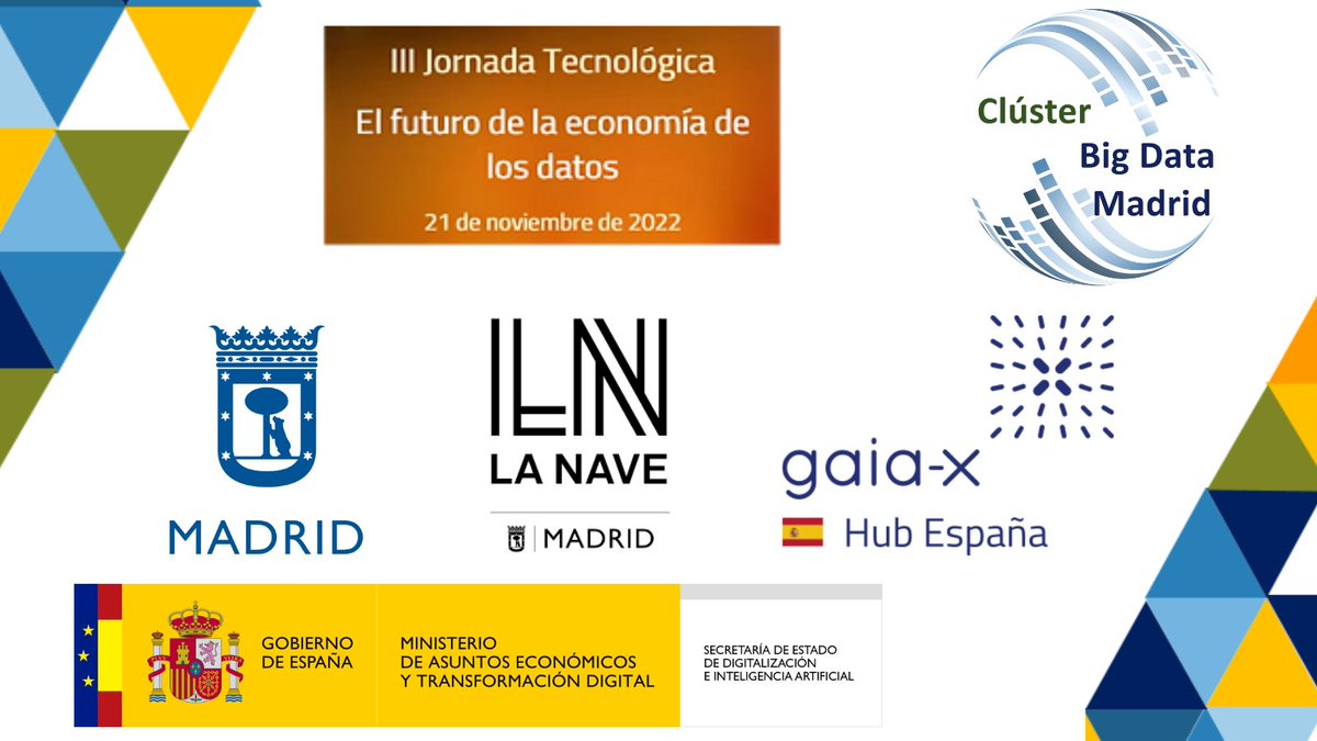 Nuestra jornada tecnológica del 21 de noviembre es organizada en colaboración con <a href="/GaiaXSpain/">Gaia-X Hub Spain</a>, <a href="/SEDIAgob/">S.E. Digitalización e Inteligencia Artificial</a> del <a href="/_minecogob/">Economía, Comercio y Empresa</a> y el Ayuntamiento de <a href="/Madrid/">Ayuntamiento Madrid</a> en <a href="/LaNaveMadrid/">La Nave</a>. Tenéis todos los datos en bigdatamadrid.org/iii-jornada-te… y os podéis inscribir gratis aquí docs.google.com/forms/d/e/1FAI…