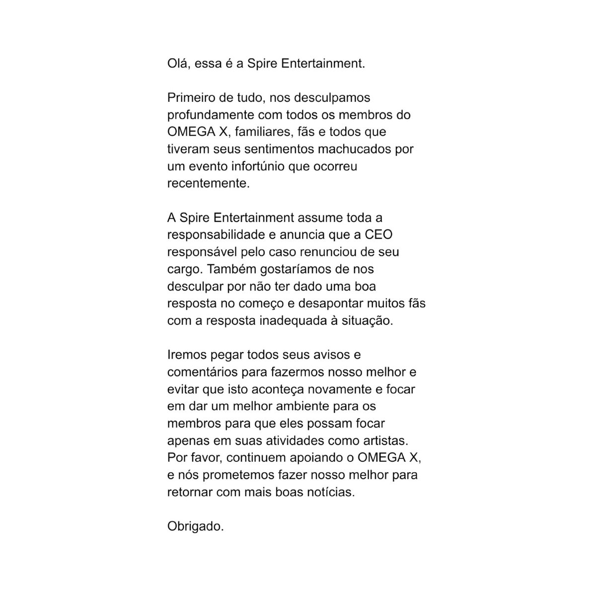UpdateKBoys's tweet photo. 🚨 VAI TARDE: A Spire Ent. emitiu uma nota informando que a Ceo Kang renunciou seu cargo na empresa. 

A agência pediu desculpas pelo infortúnios e assume a responsabilidade, se desculpando também pela posição que tomaram no início do caso. Confira nota completa: https://t.co/52frKzjDpD