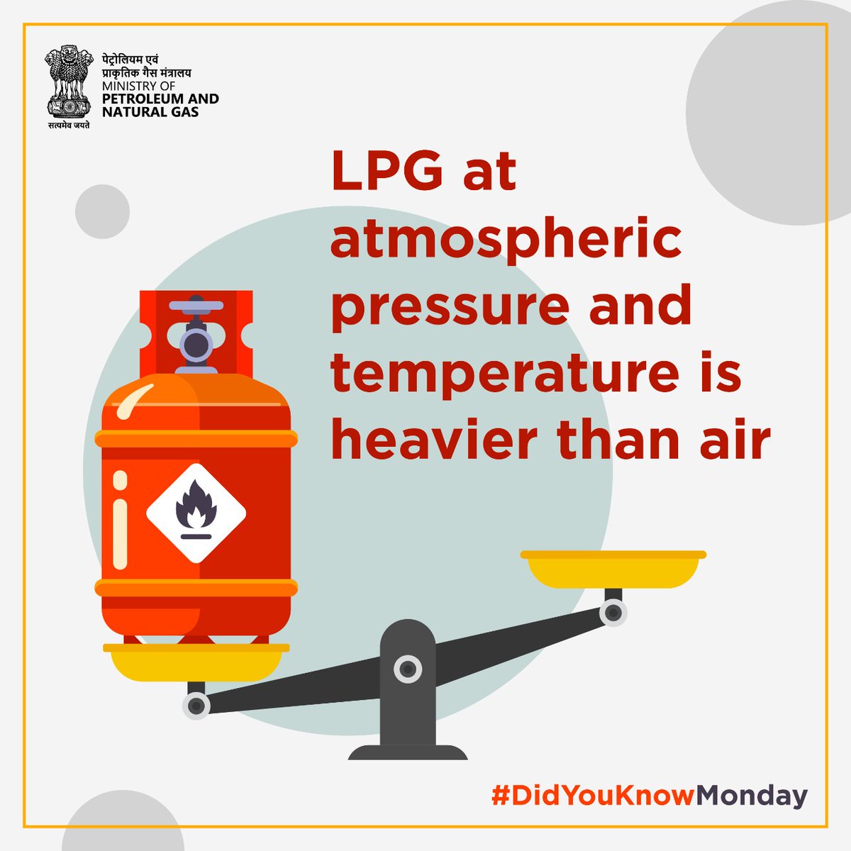 PetroleumMin's tweet photo. #DidYouKnow LPG at atmospheric pressure and temperature is heavier than air 

#KnowMoPNG #gk #funfacts
#Mondayvibes #LPG

@BPCLimited @HPCL @IndianOilcl https://t.co/IPhcwzh1cU