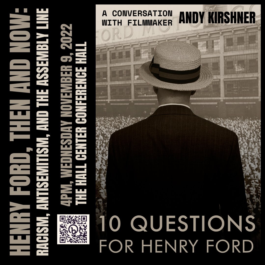 We are happy to co-sponsor a conversation on the film 10 Question for Henry Ford, moderated by our own Dr. Ari Linden. The event is on Nov. 9th at 4pm in the Hall Center Conference Hall. 

You can view the film in advance of this event at bit.ly/10QuestKU