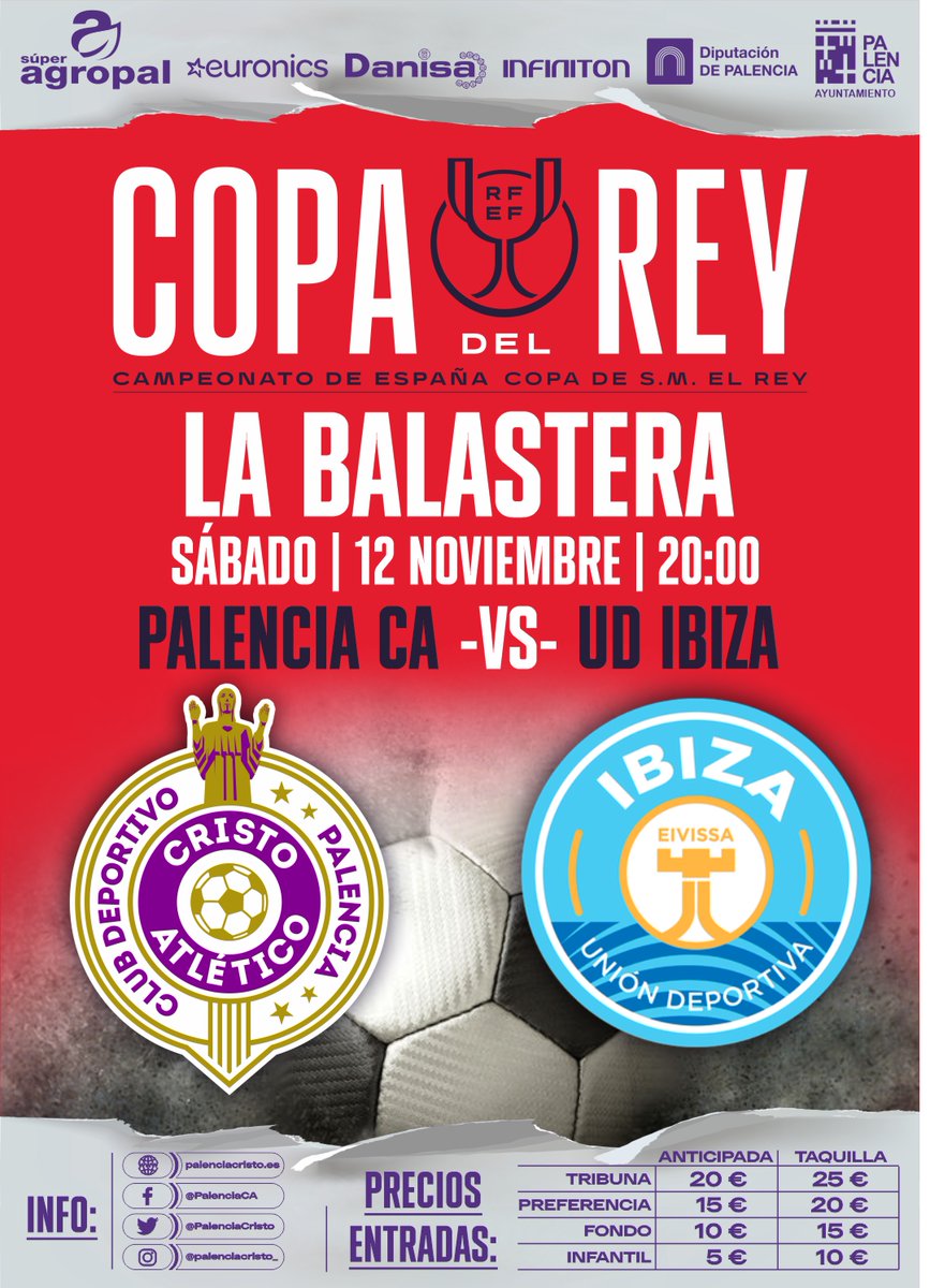 🏆 ¡Este finde vuelve la #CopaDelRey a Palencia!

🆚 <a href="/ibizaud/">UD Ibiza 🩵</a> #LaLigaSmartBank  
🗓️ Sábado 12/11
⏰ 20:00
📌 La Balastera

🟣¿Pintamos de morado las gradas de La Balastera ?

Toda la info aquí:
🔗bit.ly/3habBxJ

#JugamosJuntos 💜#SomosPalencia #ynodejardesoñar