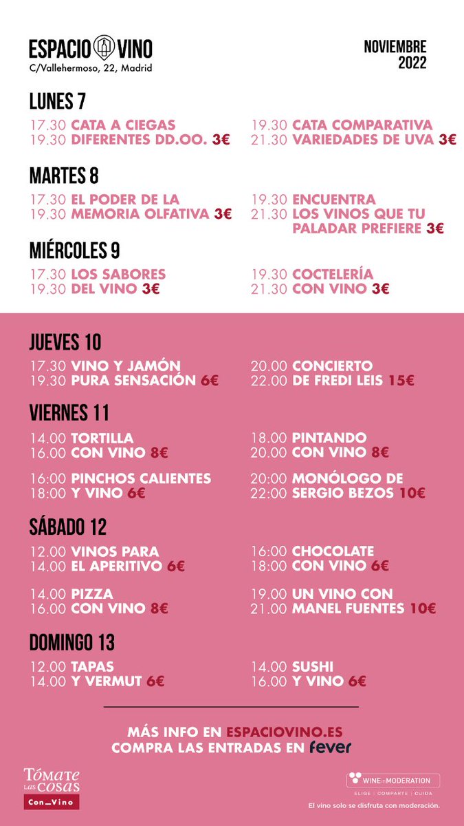 ¡Os presentamos otra semana más en #EspacioVino llena de los mejores planes de la mano de <a href="/mejorcon_vino/">Mejor con vino</a>!

Si quieres convertirte en un auténtico profesional del #vino, estamos en C/Vallehermoso 22, ¡te esperamos! 🍷

Apúntate aquí 👉🏻 feverup.com/madrid/espacio… 

#OIVE