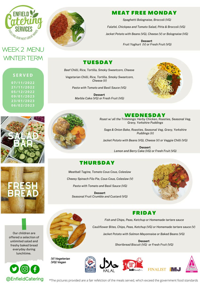 An exciting NEW menu for week 2 😍 
🍝 Monday | Spaghetti  
🌯 Tuesday |  Burrito Bowl
🍗Wednesday | Roast Dinner
🍛 Thursday | Meatball Tagine
🍟🐟  Friday | Fish &amp; Chips

Find out more here: buff.ly/393zCma