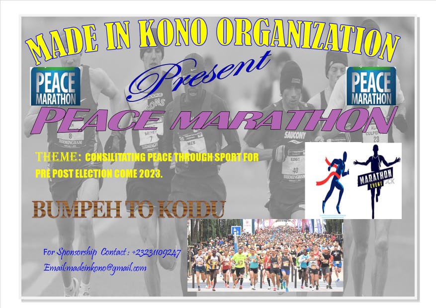 As we continue school-school peace tour in Kono District, Made in Kono as an organization will conduct peace marathon for school pupils in kono district, however we are seeking sponsorship. <a href="/UNDPSierraLeone/">UNDP in Sierra Leone</a> <a href="/EUinSierraLeone/">EU in Sierra Leone</a> @ayvnews <a href="/LamranaAmadu/">Amadu Lamrana Bah</a> @slajpresident