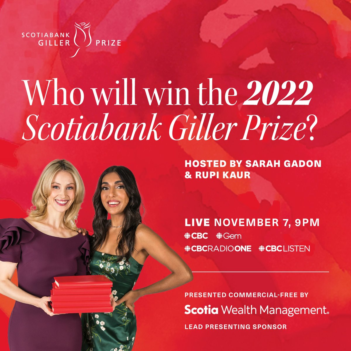 GillerPrize's tweet photo. The 2022 #ScotiabankGillerPrize winner will be announced tonight at 9 p.m. (11:30 p.m. AT, 12 midnight NT) https://t.co/hZ8R5M6O8o

📺 Watch on @cbc and @cbcgem 
🖥 Watch at https://t.co/q489YkUX23
📻 Listen on @cbcradiocanada https://t.co/1LRnioOQjd