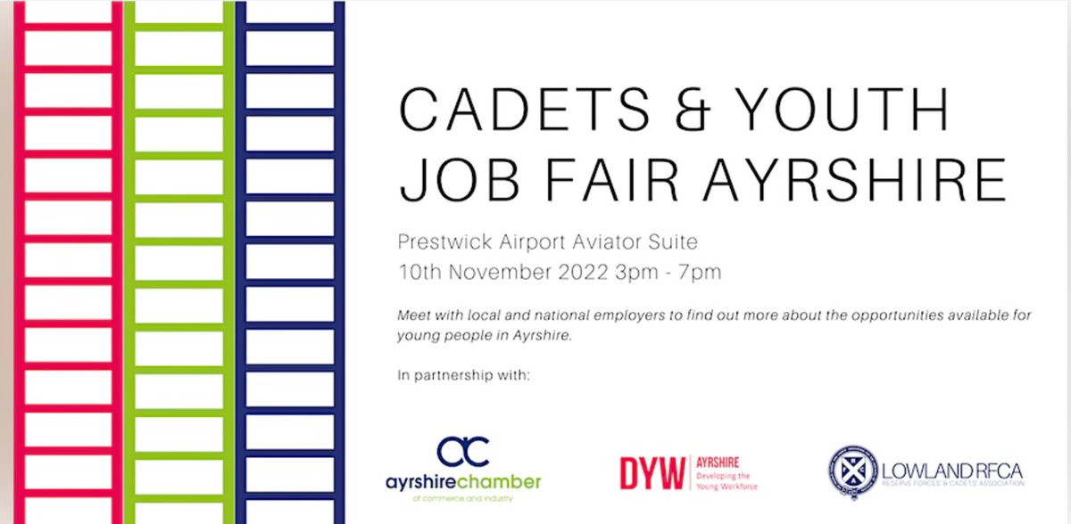 DywMarr's tweet image. Recruitment fair on Thursday 10th November, 3pm-7pm at Prestwick Airport Aviator Suite.

All pupils are welcome, along with any parents and guardians. 

Employers attending include:

QTS

Scottish Power

Arnold Clark

Woodward

Ashleigh (Scotland) Ltd

Alex Begg

Plus much more!