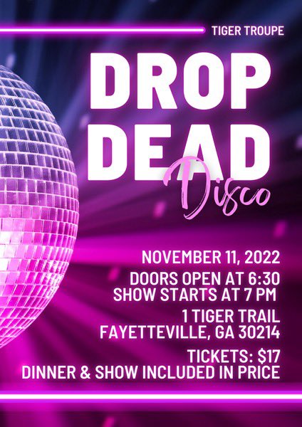 FCHS Tiger Troupe (@fchstigertroupe) on Twitter photo This Friday!! We will host our Murder Mystery Improv show, Drop Dead Disco. Come see this show with a limited cast and have some dinner for a fun time! Can you figure out who the murderer is? It’s up to you! #WeAreFayette #fchsdrama <a href="/FCHSTigers/">FCHS Tigers</a> This Friday!! We will host our Murder Mystery Improv show, Drop Dead Disco. Come see this show with a limited cast and have some dinner for a fun time! Can you figure out who the murderer is? It’s up to you! #WeAreFayette #fchsdrama <a href="/FCHSTigers/">FCHS Tigers</a>