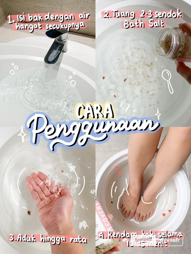 IndonesiaLemon8's tweet photo. Cara Pakai :
- Siapkan sebuah bak yang diisi air hangat secukupnya
- Tuang 2-3 sendok bath salt
- Aduk hingga rata
- Rendam kaki selama 10-15 menit
#lemon8indonesia #lemon8tutorial #baukaki #footcare https://t.co/ioqN1PIPVO