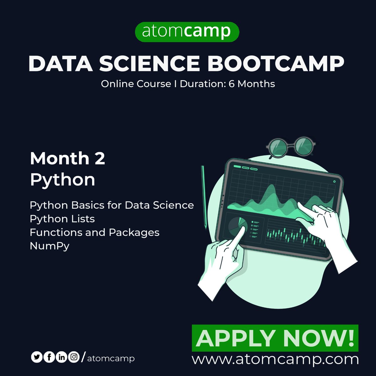 atomcamp's tweet photo. Month 2 of #atomcamp's Data Science Bootcamp will be devoted entirely to Python. This is a popular and widely used programming language, and is an in-demand skill for data science and other jobs.
Apply at: https://t.co/32EaPSo6oi
#DataScienceCamp #python #datascience https://t.co/AxnsSBOtg9