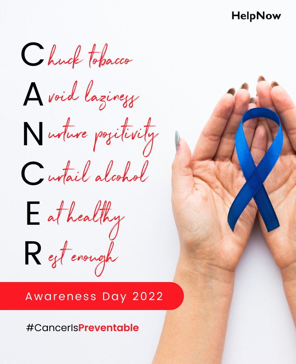 HelpNowIndia's tweet image. On #WorldCancerAwarenessDay today, let&apos;s make cancer prevention a priority and work towards building a cancer-free society.

#CancerAwareness #preventcancer #healthy #HealthIsWealth