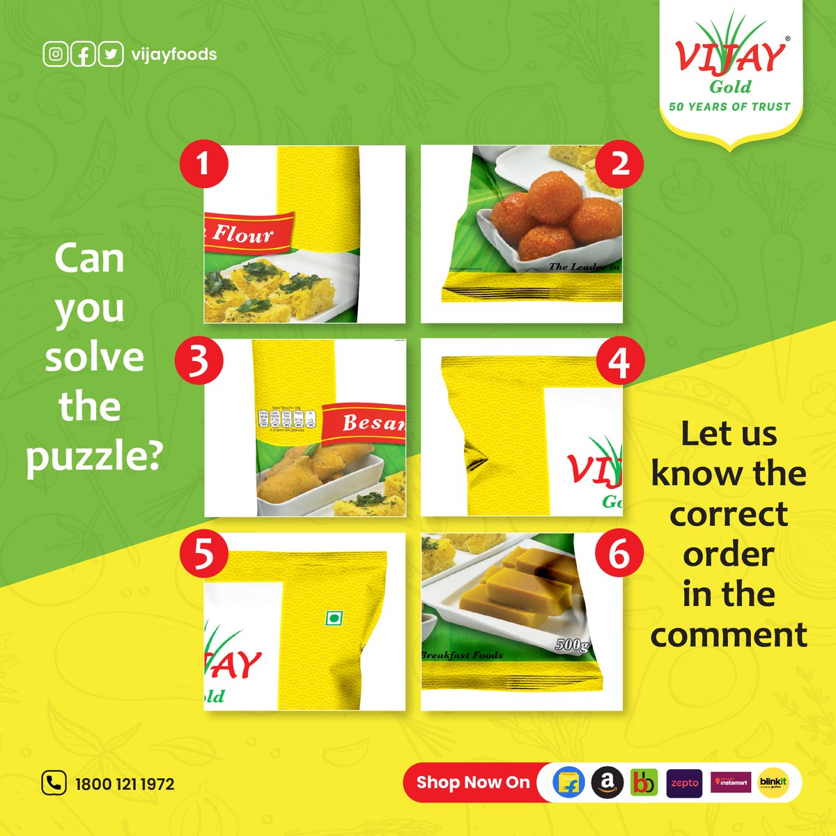 Put these pieces of the puzzle together and form the image of your all time Vijay Gold kitchen companion!
Tag your friends, follow us, answer and 1 lucky winner will get a chance to win e-cash worth Rs.200😍
#puzzle #puzzles #contest #contesttime #ContestAlert