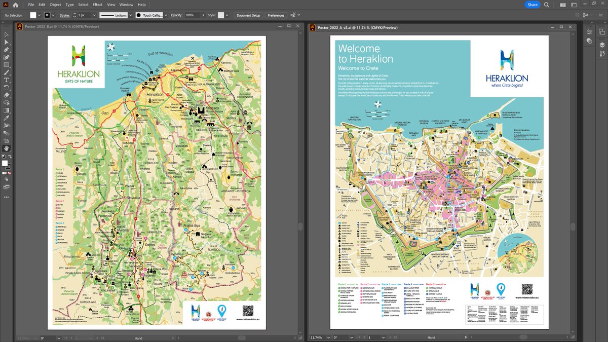 StaridasGeo's tweet photo. Just delivered these #MapPosters for the municipality & the city of #Heraklion #Crete about to be placed in the middle square of the city (w:104cm/h:140cm)! Data creation, processing, map composition in #ArcGISPro, final composition in #MapsForAdobe
#cARTography #MakingMapsPretty https://t.co/U5idQN7ZLB