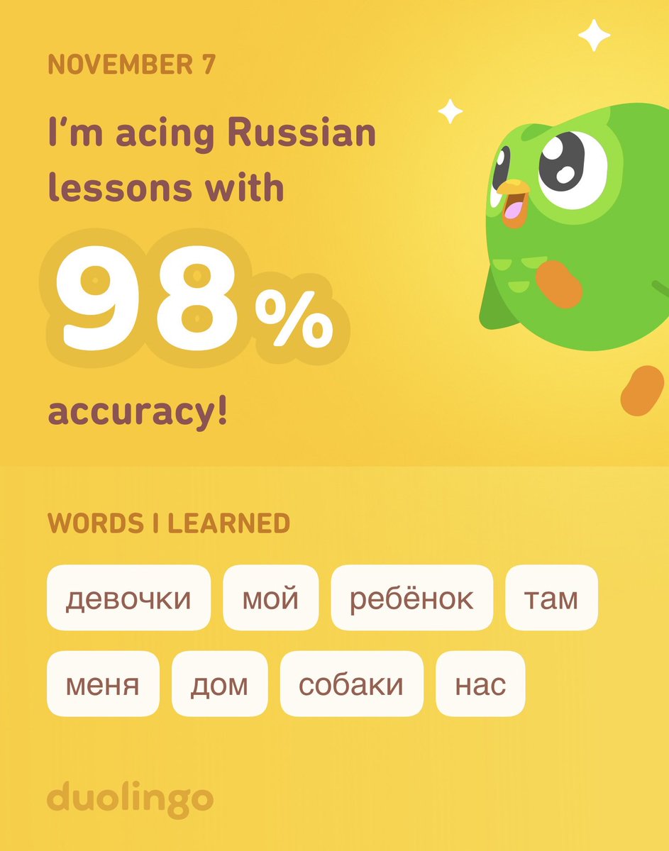 sparkfanatic's tweet photo. I’m learning Russian on Duolingo! It’s free, fun, and effective. https://t.co/bRE2DFmt8W