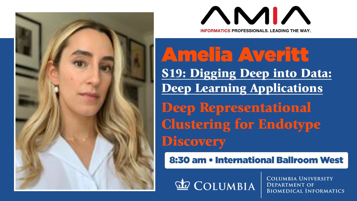 ColumbiaDBMI's tweet photo. Happy #AMIA2022 Monday! PhD alum and DBMI lecturer @AJAveritt opens today with a discussion on how to move closer to #precisionmedicine via #EHR data. 8:30 am in International Ballroom West! #endotype https://t.co/8IX869x4oC