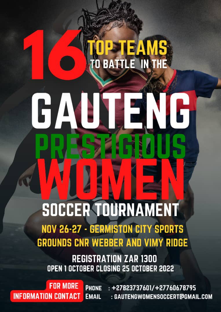GWST_2022's tweet photo. You’re all invited to the Gauteng Women Soccer Tournament that will be happing on the 26th and 27th of November 2022.
16 teams will be battling it out.
⚽️⚽️⚽️
🏆
#gwst
#womensoccer
#prestigiousevent
#HomeOfChamps https://t.co/82OkYyHuVi
