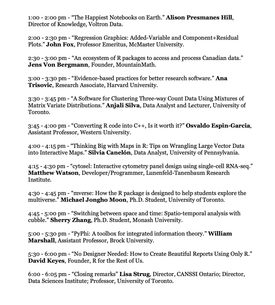 The <a href="/CANSSIOntario/">CANSSI Ontario</a> Statistical Software Conference is this Thursday. 
Free. Hybrid (Zoom or in-person at <a href="/UofTInfoFaculty/">University of Toronto Faculty of Information</a> )
Register: eventbrite.ca/e/canssi-ontar…