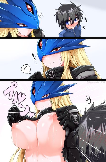 (Skeb依頼品)チラ見してくるショタ相棒におっぱいを見せつけるベルスターモン 