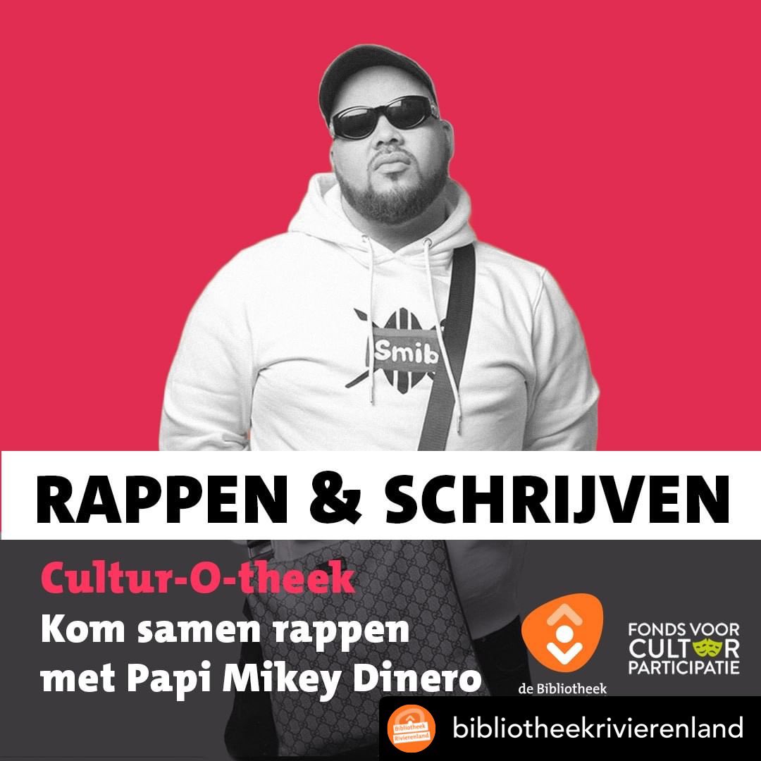 Kom rappen en schrijven met Papi Mikey Dinero in de Cultur-O-theek op vrij. 11 november 15.30 uur in #Tiel. Voor jongeren 9-15 jaar. Gratis. Hij groeide op in Tiel, maakte de soundtrack van de film Costa en werkt samen met de bekendste namen uit de scene: rivierenland.op-shop.nl/ingang/culturo…