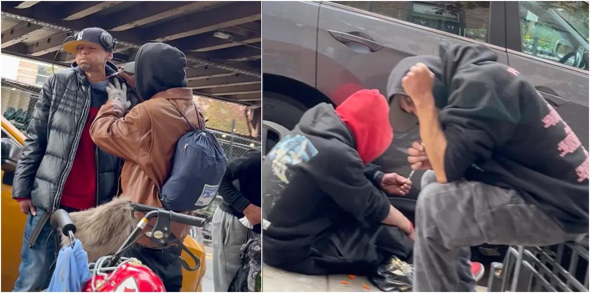 studyhard009's tweet image. 猜猜是哪：东126街现在已经被几十个吸毒者霸占，毒贩则像秃鹫一样在附近徘徊；在周围的街区，吸毒者被看见在街头打盹或趴在人行道上，有人甚至在光天化日之下往脖子或腿上注射毒品