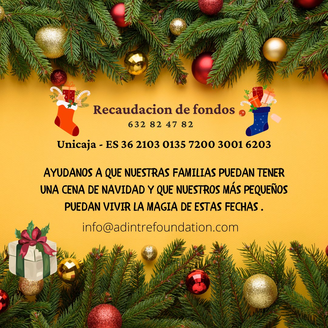 AsocAdintre's tweet photo. 🌟HELP US SO THAT OUR FAMILIES CAN HAVE A CHRISTMAS DINNER AND THAT OUR LITTLE ONES CAN EXPERIENCE THE MAGIC OF THESE DATES.

ES 36 2103 0135 7200 3001 6203

#adintreassociation #charity #help #family #familias #recaundaciondefondos #spain #Christmas https://t.co/U56IFBhkRg