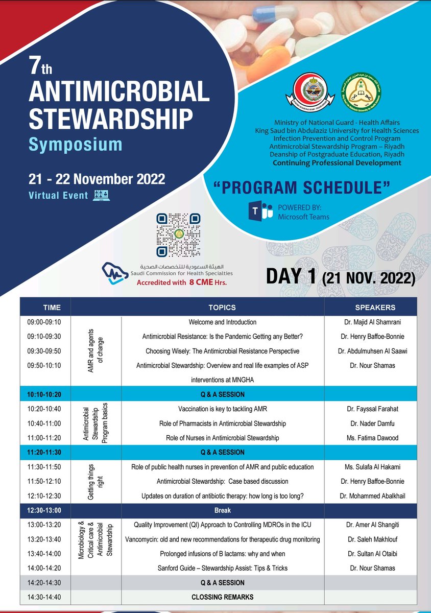 Dr_Shomrani's tweet photo. The 7th ASP symposium 21-22 Nov 
Please join virtually https://t.co/rrl5VfIA0G
@SaudiMOH @WHOEMRO @ABsteward @SaudiCDC #ASP #AMR https://t.co/YHhNz3CgA3