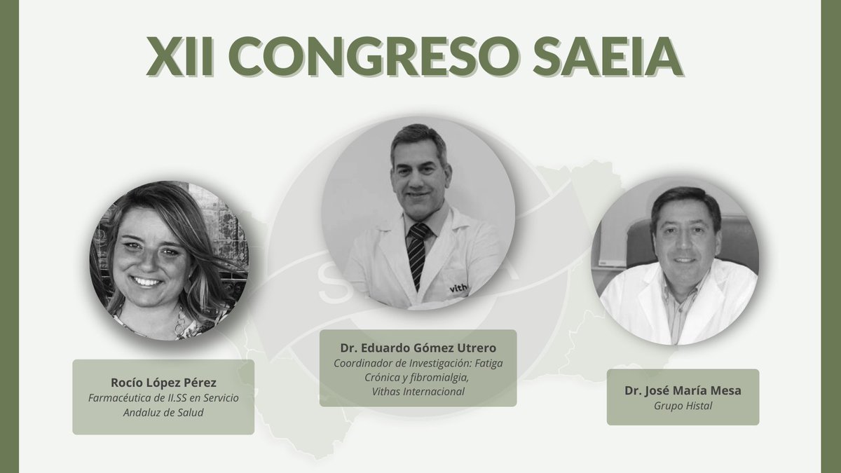 Os presentamos a los ponentes del #XIICongreso de la SAEIA.
⁣
➡️Dr. José María Mesa. Grupo Histal.⁣
➡️Dr. Eduardo Gómez Utrero. Vithas Internacional.⁣
➡️Rocío López Pérez. Farmacéutica de II.SS en Servicio Andaluz de Salud.⁣