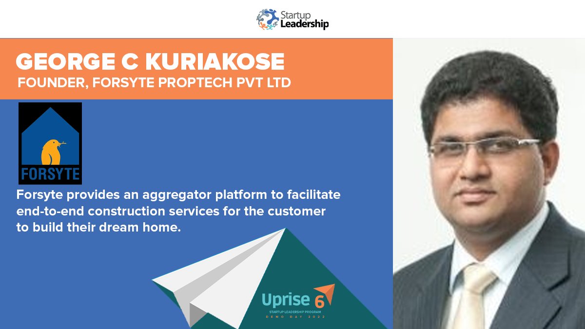 startlead's tweet photo. Welcoming the founder of Forsyte Proptech Pvt Ltd, @cherickal, to Uprise 6, 2022!

RSVP Link: https://t.co/TnFyL3weiI 

#Startupleadershipprogram #slp #DemoDay #Uprise6 https://t.co/Fe71Tkh4W6