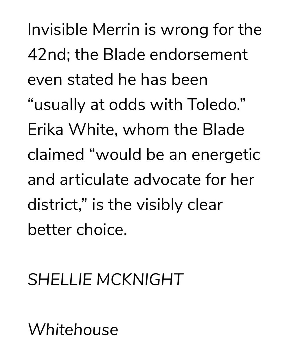 TWO <a href="/toledonews/">The Blade</a> editorials from voters like you on why it is time for someone NEW…someone like YOU! Erika White is RIGHT for Lucas County! blade-share.newsslide.com/6928224e-e52b-… #Vote #ElectionDay #ElectionDay2022