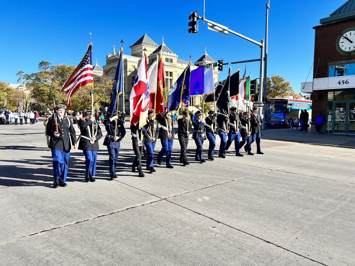 wh_afjrotc's tweet photo. Busy weekend for the Falcon Group. Veterans Parade on Saturday   Where 50 cadets marched while another 14 cadets helped line up the entrants or manned a barricade. Sunday they performed two POW/MIA table ceremonies. Outstanding job cadets! https://t.co/FO1Ac1nJik