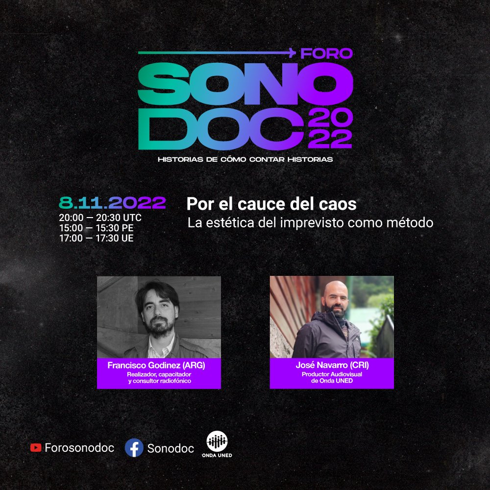 CprSuena's tweet photo. Mañana nuestro director @franupma abre el séptimo @ForoSonodoc con @jochenavarro

Secretos, métodos y anécdotas de la producción de documental sonoro.

17hs de Argentina en vivo por el YouTube y Facebook de SONODOC. https://t.co/W8bTcFWEqG