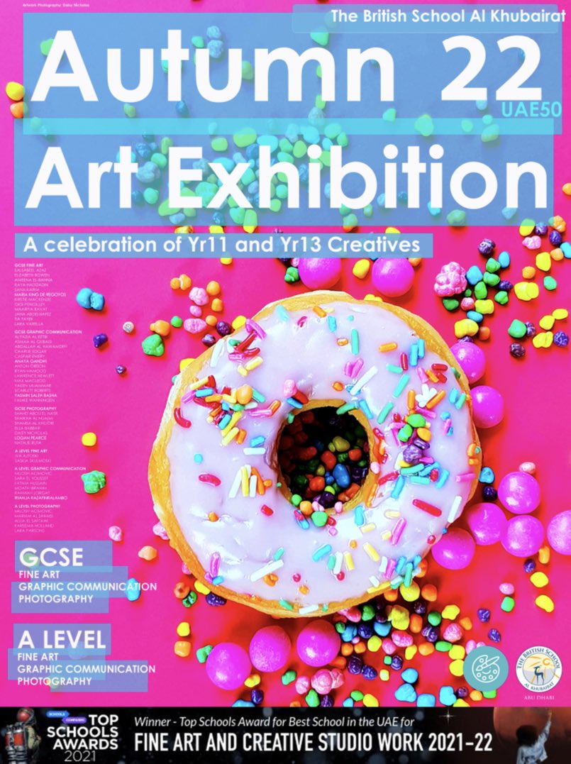 Very well done to all the GCSE and A Level Fine Art, Photography and Graphic Communication students represented in the A22AE. Click on the link to enjoy this outstanding exhibition of creativity.artspaces.kunstmatrix.com/en/exhibition/… <a href="/BSAKart/">BSAK Art</a> <a href="/BSAKAbuDhabi/">BSAK Abu Dhabi</a> @