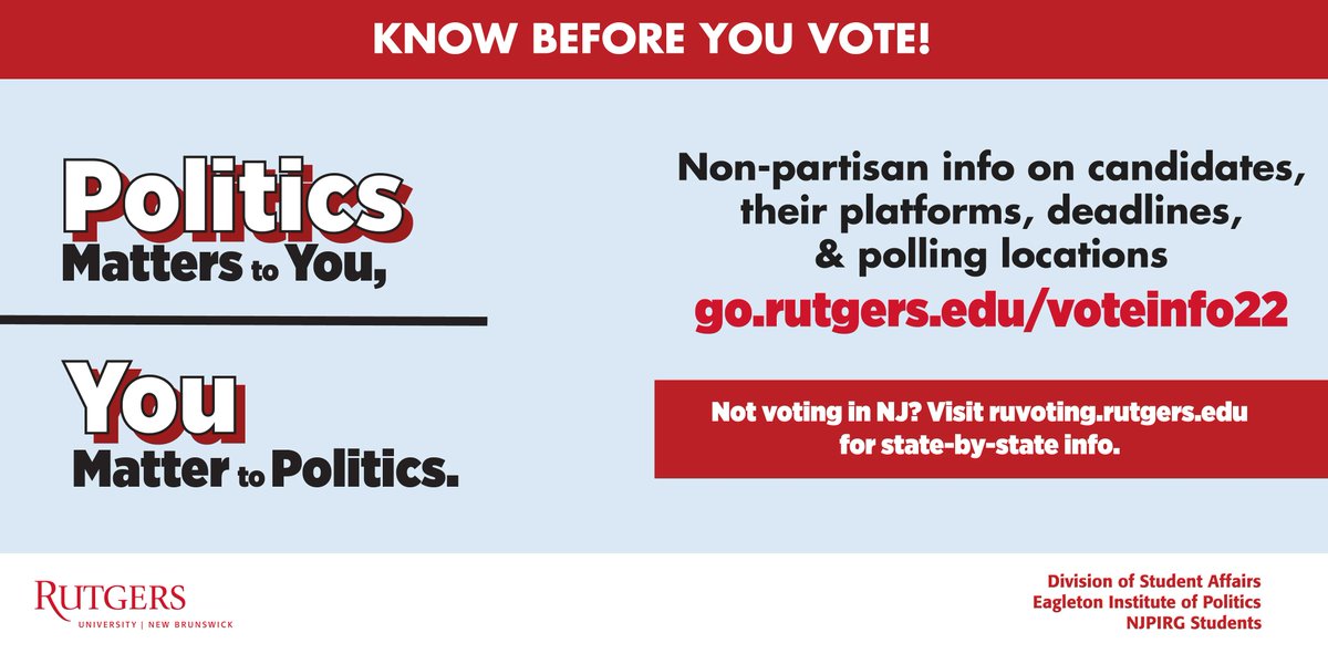 rutgersreslife's tweet photo. π£ ELECTIONS ARE TOMORROW !!! Check our website for non-partisan info on candidates, their platforms, elections, deadlines, polling locations π οΈ https://t.co/QTr9N4hpGS
#RUVoting #RUvoting2022 https://t.co/dU5cmgltWn