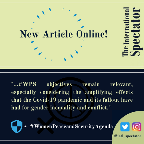 intl_spectator's tweet photo. 🔵New Article online!

📗Read now "Amidst an Ambition-Reality Gap: The #UN ’s #Women, #Peace and #Security Agenda" 🇺🇳

👉https://t.co/HjaD5rRlWp

✏️ @Armenuhi23&amp;Kerry Longhurst

#womenpeaceandsecurity #UNWomenPeaceandSecurityWeek @WIIS_Global @WIISItaly @W20Women @w20org #WPS https://t.co/LkFCTLh8Cg