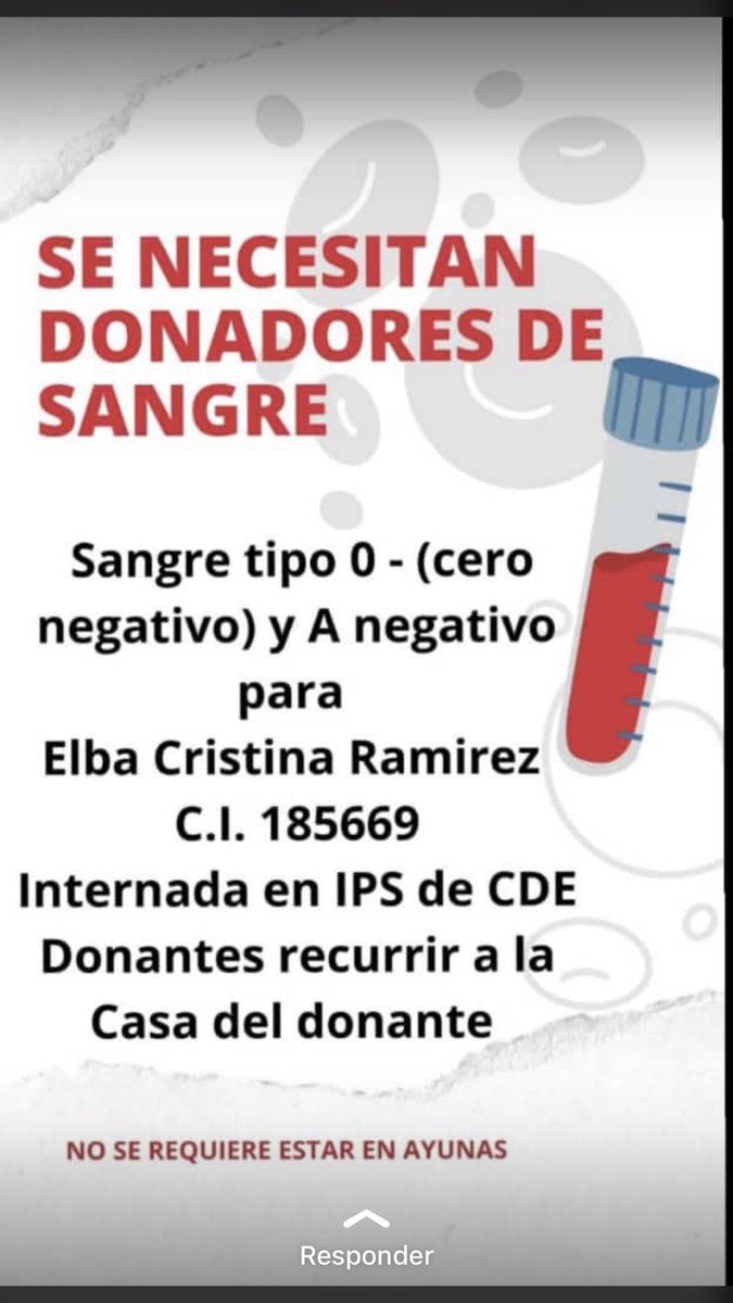 vivirolond's tweet photo. Hola! Para la gente de Ciudad del Este, estamos necesitando con urgencia sangre para mi abuela. Si pueden difundir por favor 🙏🏽🙏🏽 https://t.co/N9DfoM6H6N