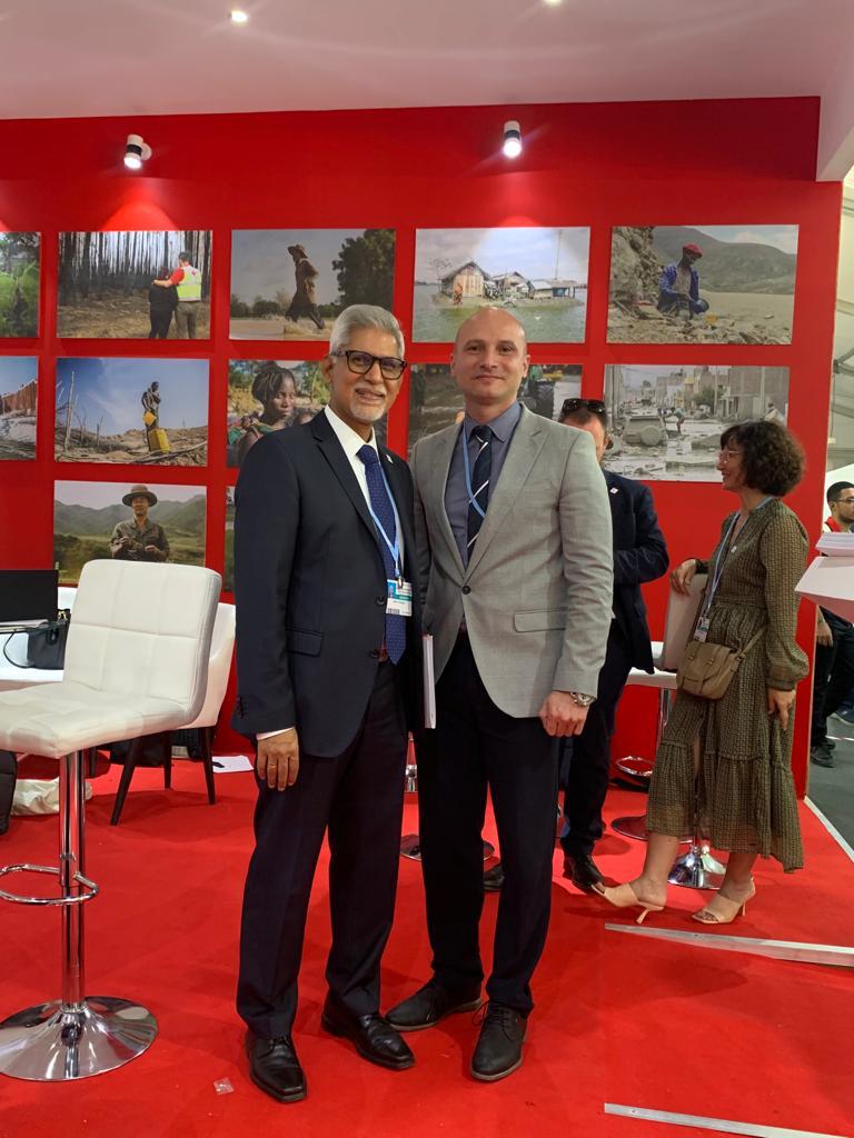 EG_Red_Crescent's tweet photo. Mr. @jagan_chapagain, Secretary General of @ifrc together with our CEO Dr. Ramy El Nazer in #blue_zone pavilion!

#COP27 https://t.co/Dllh9hEeZR