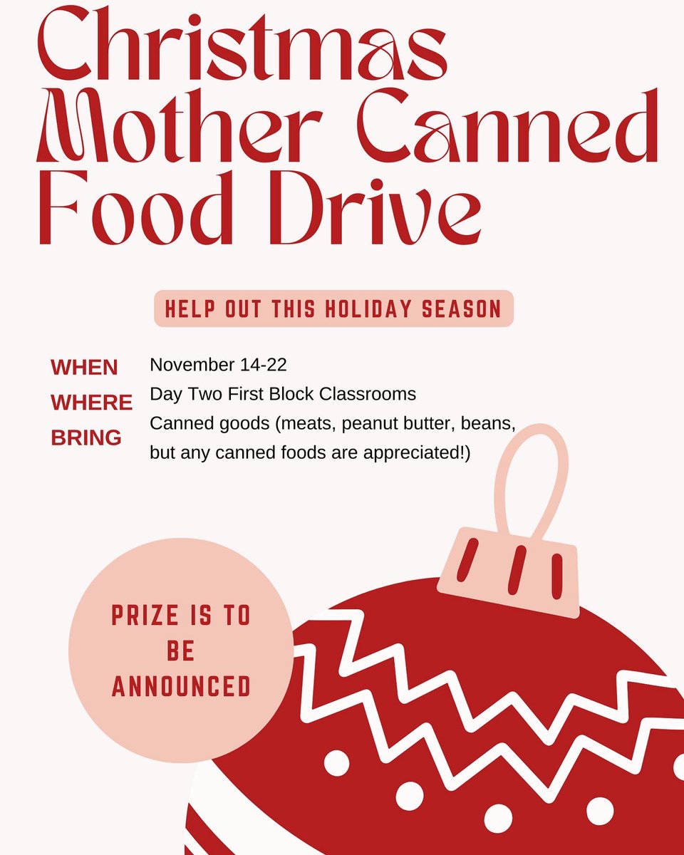 ghsinteract_'s tweet photo. Start adding to those grocery lists, our annual Christmas Mother Canned Food Drive starts next week!! 🥫 https://t.co/y0Ho0JPI1A
