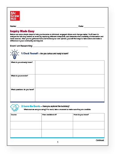 McGrawHillK12's tweet photo. Designed to promote #Inquiry, this #SocialStudies worksheet &amp; poster empower students to develop informed opinions &amp; perspectives.

Click to download!
👉 https://t.co/pROndLO0IM 

#Education #TeacherTwitter #K12 https://t.co/1CLDRXFk3Z