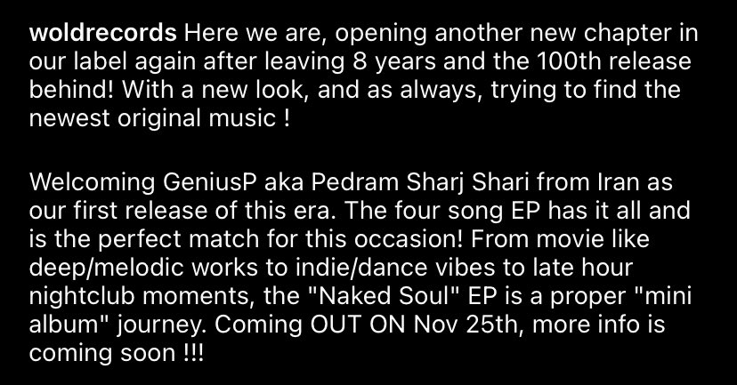 Wold_Records's tweet photo. Here we are, opening another new chapter in our label again after leaving 8 years and the 100th release behind! With a new look, and as always, trying to find the newest original music !

.
#WoldRecords #GeniusP #NewWold #NewEra #ComingSoon

￼ https://t.co/nAkRuDkIHB