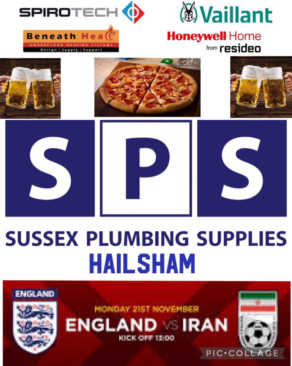 Pop into SPS Hailsham on 21st November free pizza &amp; Beer and watch England vs Iran on Big screen. @beneathheat2 <a href="/VaillantJodie/">Jodie Crouch</a> <a href="/craigyd15/">Craig Dawson</a> <a href="/pete_spirotech/">Peter Chamberlain</a> <a href="/SPSLTD/">Sussex Plumbing Supplies</a>
