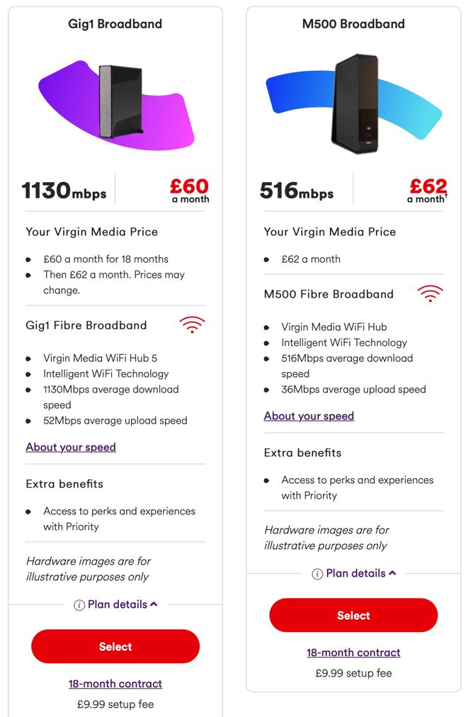Hey <a href="/virginmedia/">Virgin Media ❤️</a>. Just called your customer service line to ask for the costs for upgrading to your 1GB service as I’m out of contract. Being told it’s £62 per month plus activation fee of £35. Not what your website says….what gives?