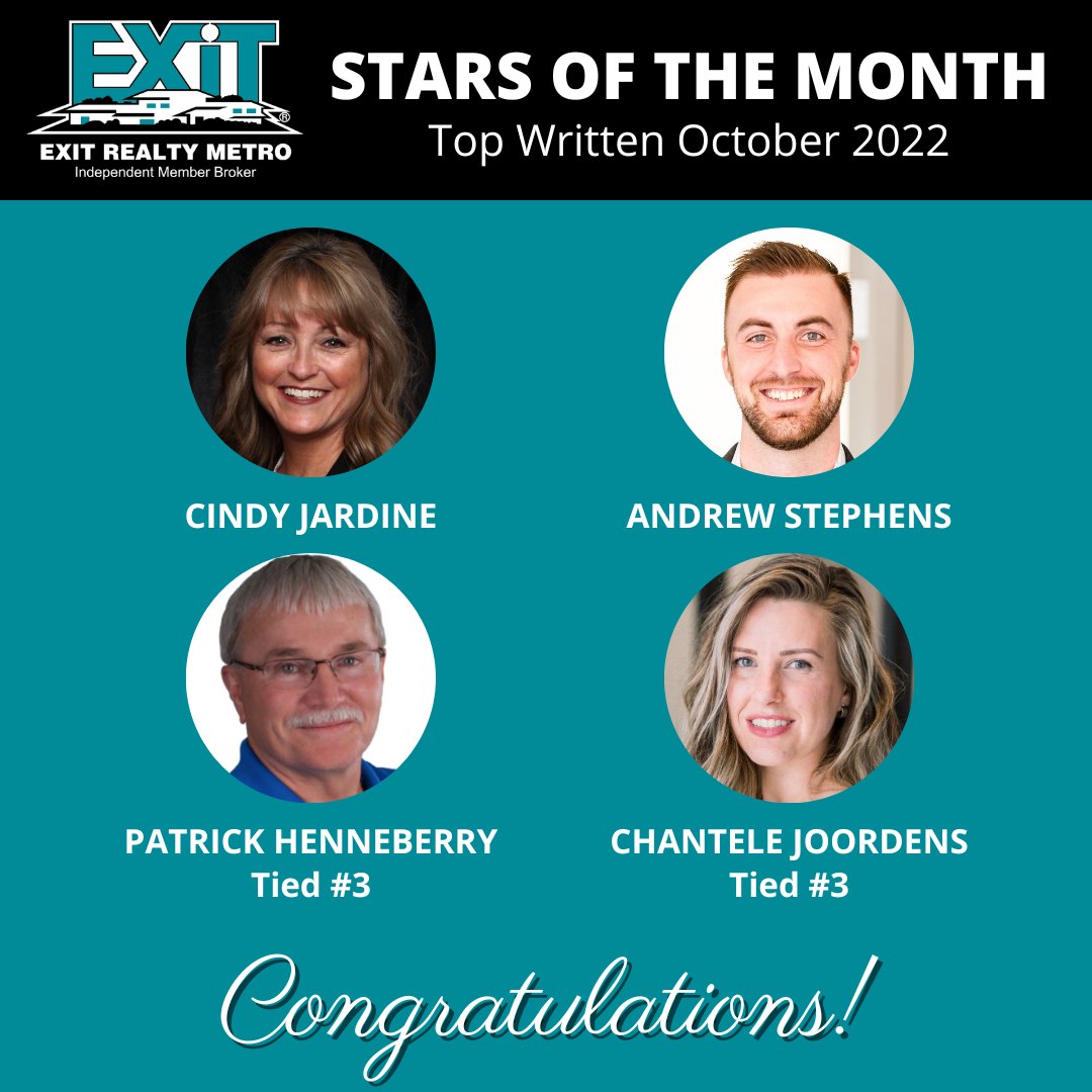 EXITRealtyMetro's tweet photo. Congrats to our ⭐STARS OF THE MONTH⭐ for October!

#exitrealty #realtorsofns #starsofrealestate #exitrealtymetro #halifaxrealestate https://t.co/mzESNYuJgc