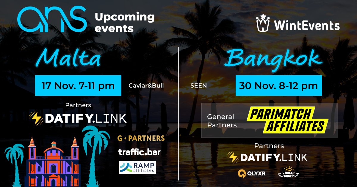 Two awesome ANS events are coming up, and we're excited to partner with them! ❤

Join ANS Malta for free 👉 bit.ly/3s8iSR1

Register for free at ANS Bangkok 👉 bit.ly/3TjAkOf

📆 Malta — Nov 17, 7-11pm

📆 Bangkok — Nov 30, 8-12pm

#datify #affiliatemarketing