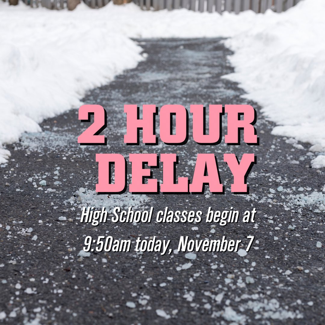 Cheney Public Schools will be running on a two-hour delay this morning ( 11/07/2022). School will begin at the respective start times of 9:50/10:50 a.m.