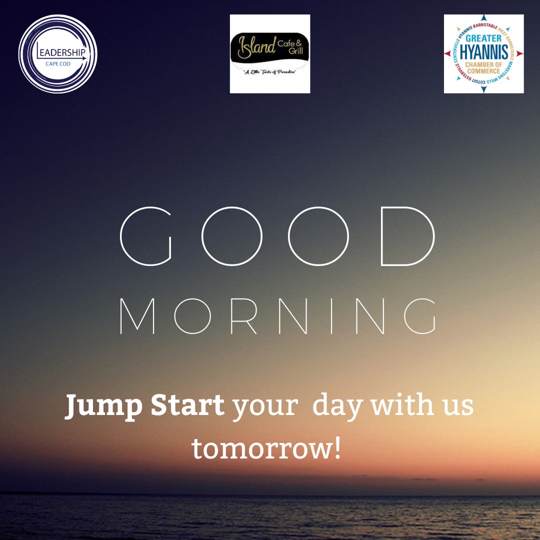CapeCodLeaders's tweet image. The time change... is not the best. So, as we adjust, join us tomorrow to Jump Start your day at Island Cafe &amp;amp; Grill. This morning is the last chance to register! ow.ly/PzyI50Lw3u2