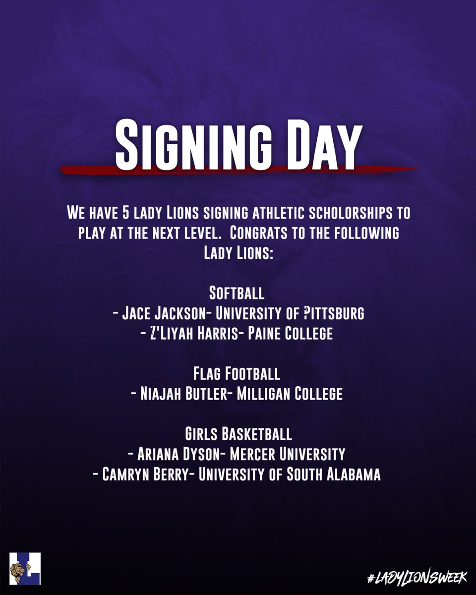 It's Ladies Week in the Den!! This week 5 Lady Lions are signing athletic scholorships to play at the next level!! <a href="/LuellaGirls/">Luella Girls Basketball</a> <a href="/LuellaHigh/">Luella High Softball</a> @GolfSwimCoach