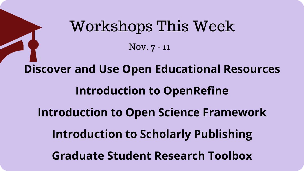 UofSClibraries's tweet image. Register now for this week’s workshops – free and open to all students, faculty and staff -> bit.ly/uofscwkshps