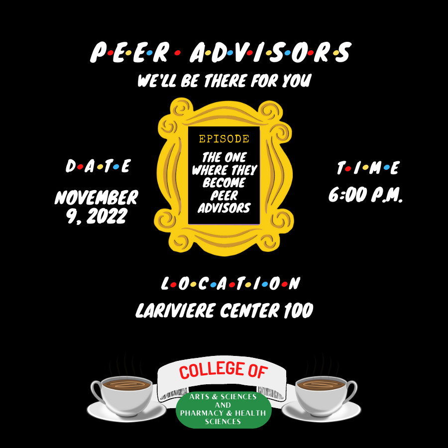 WNE_Involvement's tweet photo. Are you interested in becoming a Peer Advisor? Are you in the College of Arts and Sciences or the College of Pharmacy and Health Sciences? Join the Peer Advisors as they provide information on their program! https://t.co/drr7sXtHoX