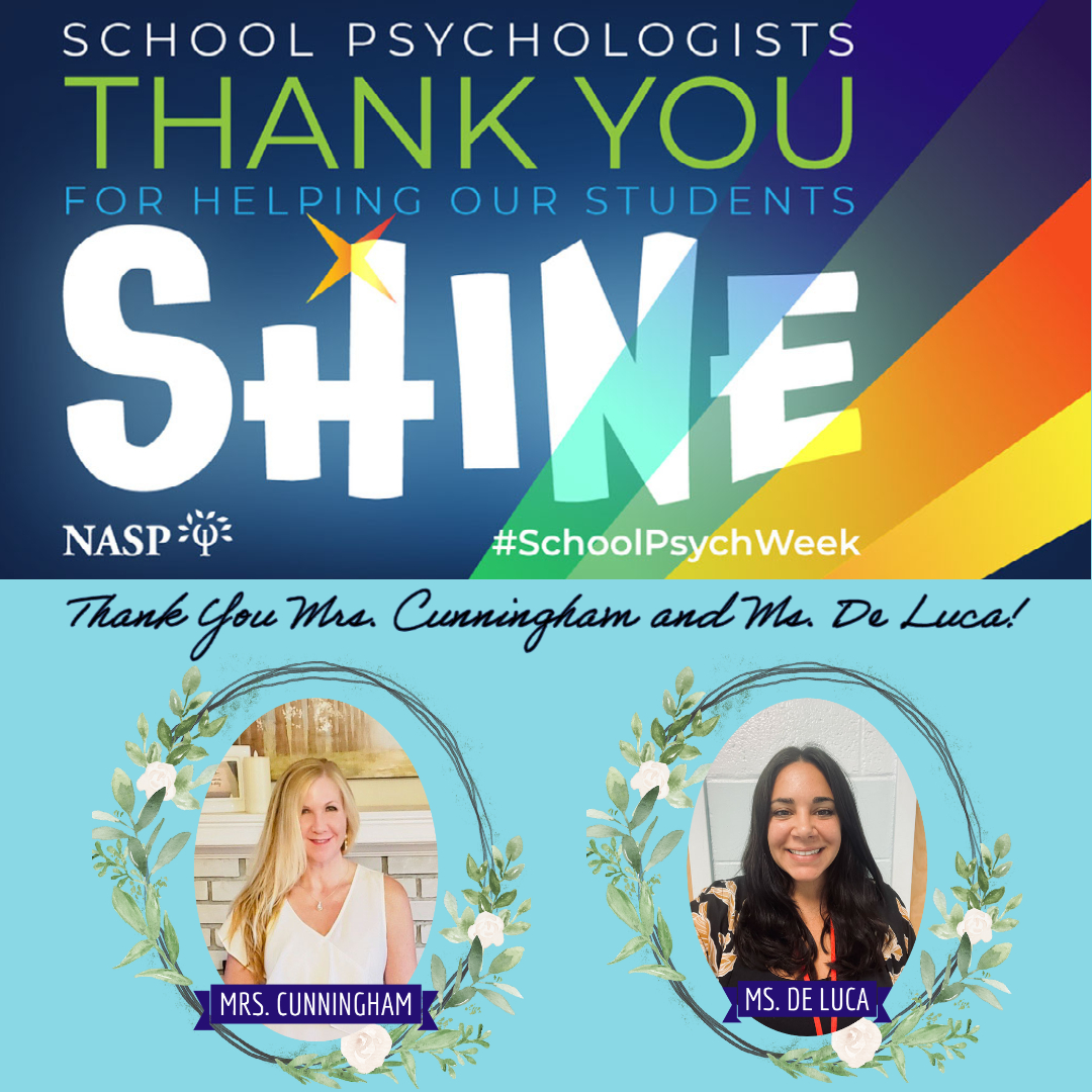 It's National School Psychology Week!!! Thank you Mrs. Cunningham and Ms. De Luca for helping our students SHINE!!

Let's celebrate the many ways school psychologists help our students shine!

#ClaytonHueyElementary #CMCares #NSPW2022
