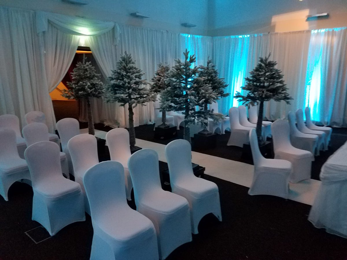 wgicovered's tweet photo. Nordic Pine trees and full room draping, we love this ceremony style, beautiful for a winter wedding and can be used as centerpieces which are truly stunning with our glass hanging baubles https://t.co/YxSf8TPJS0