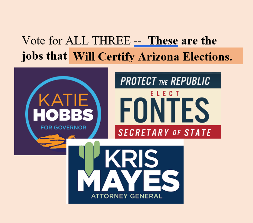 MitziEpstein's tweet photo. Dear Independent Voters,  
You are Terrific!  You keep everybody on their toes. Keep up the Great Work!
🇺🇸And Please Vote for HOBBS,  FONTES &amp; MAYES.  Their jobs CERTIFY ELECTIONS.  Their opponents are election-deniers.
Thank you for reading this tweet. Read more if you like.... https://t.co/4oODwXRqu9